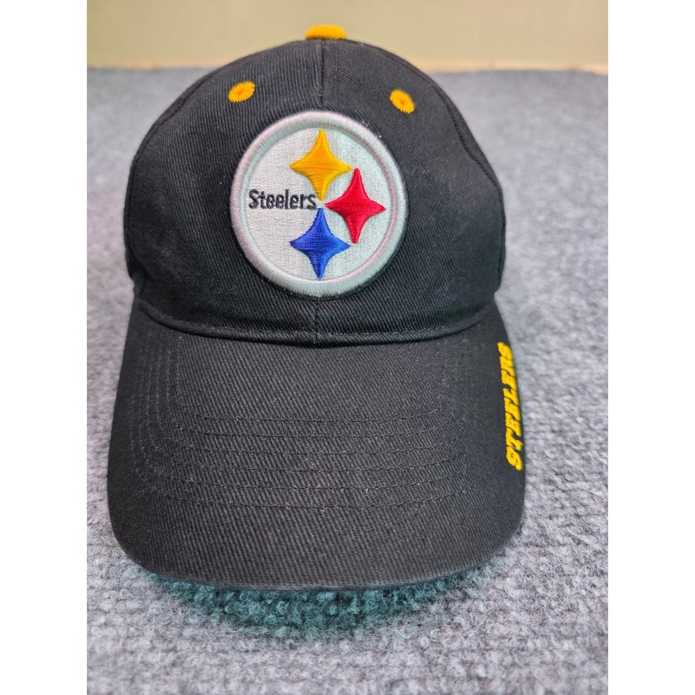 Pittsburgh Steelers Hat Mens OSFA Black Yellow Logo Adjustable Baseball Cap NFL
